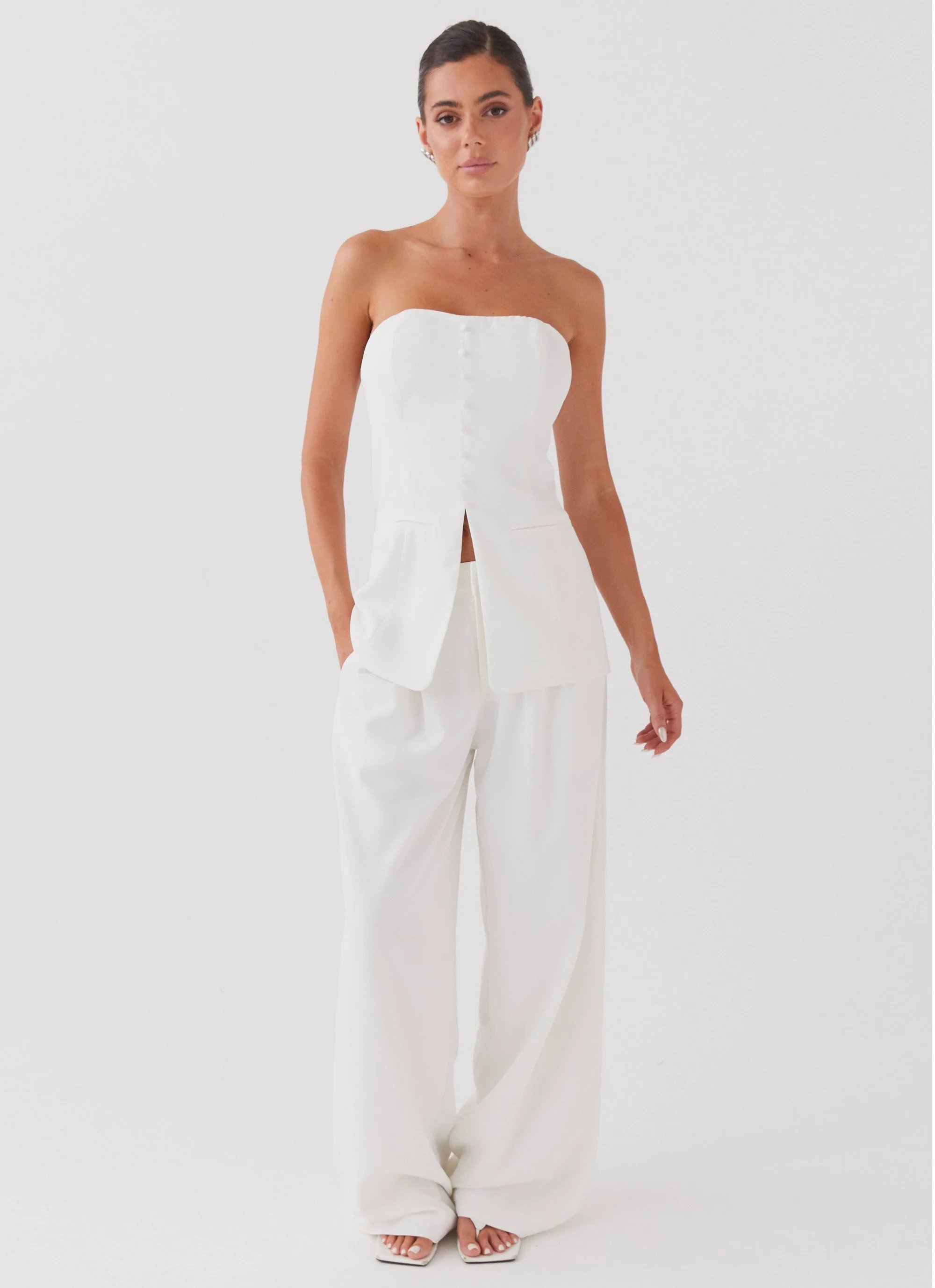 Riveria Tailored Strapless Top - Ivory - Image 2