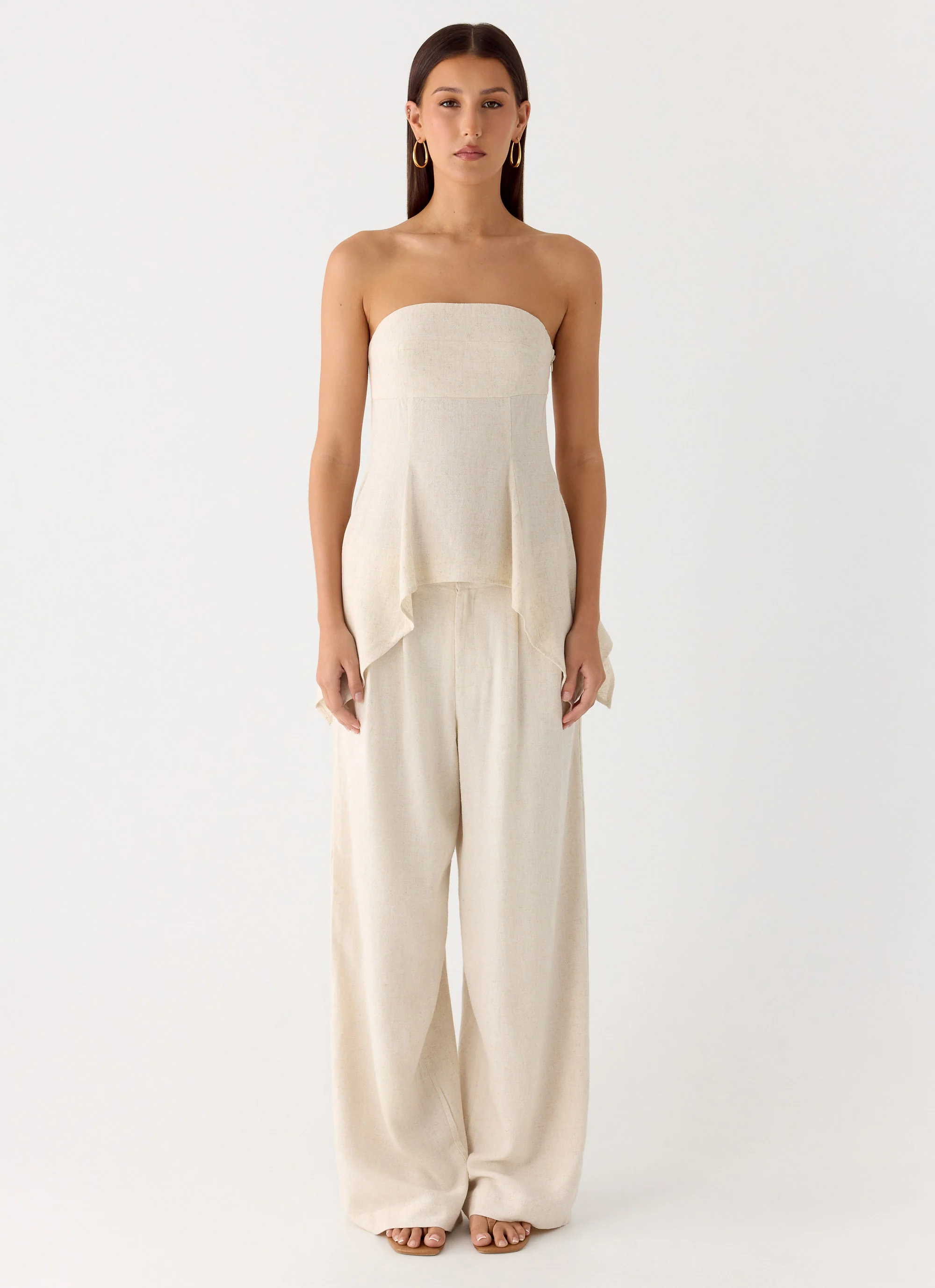 Rossi Hanky Hem Linen Top - Oatmeal - Image 2