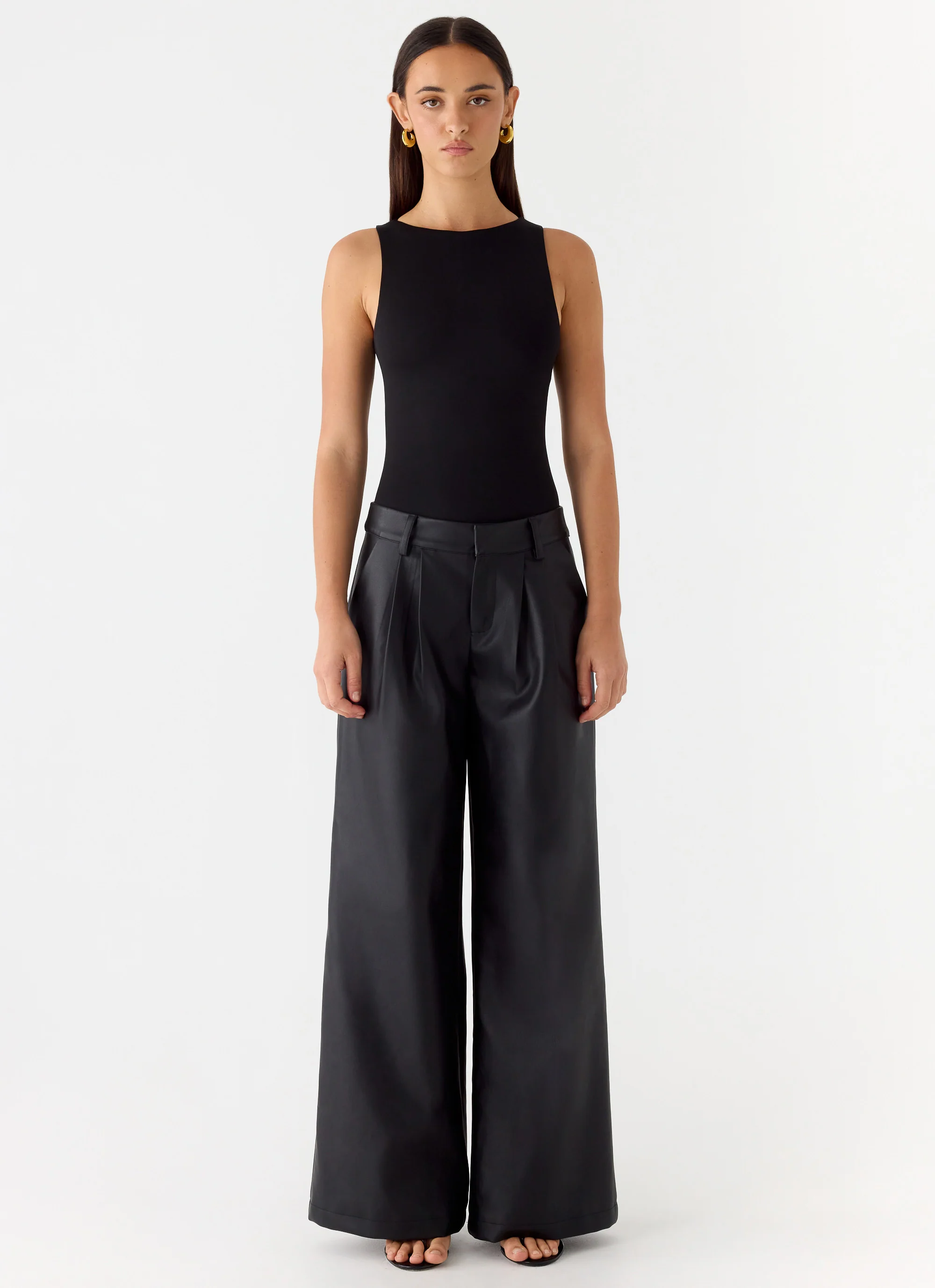 Samuel Low Rise Faux Leather Pants - Black - Image 2