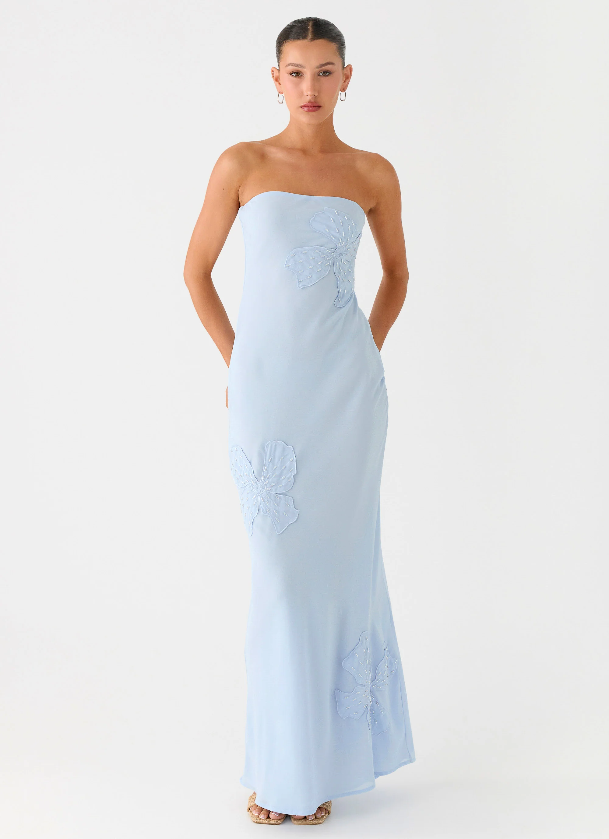 Sassafras Beaded Flower Strapless Maxi Dress - Blue - Image 5
