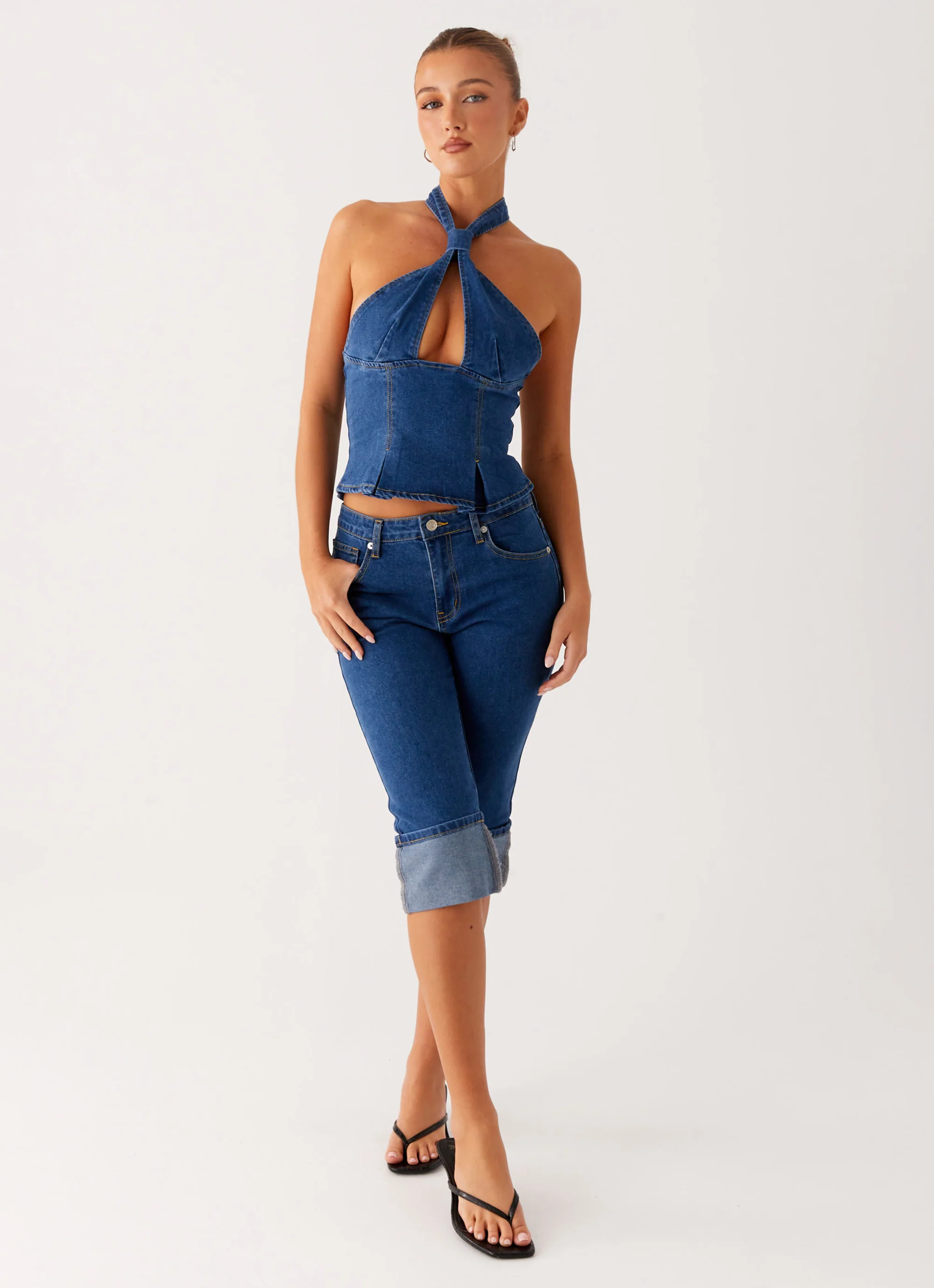 Saylor Halter Denim Top - Indigo - Image 6