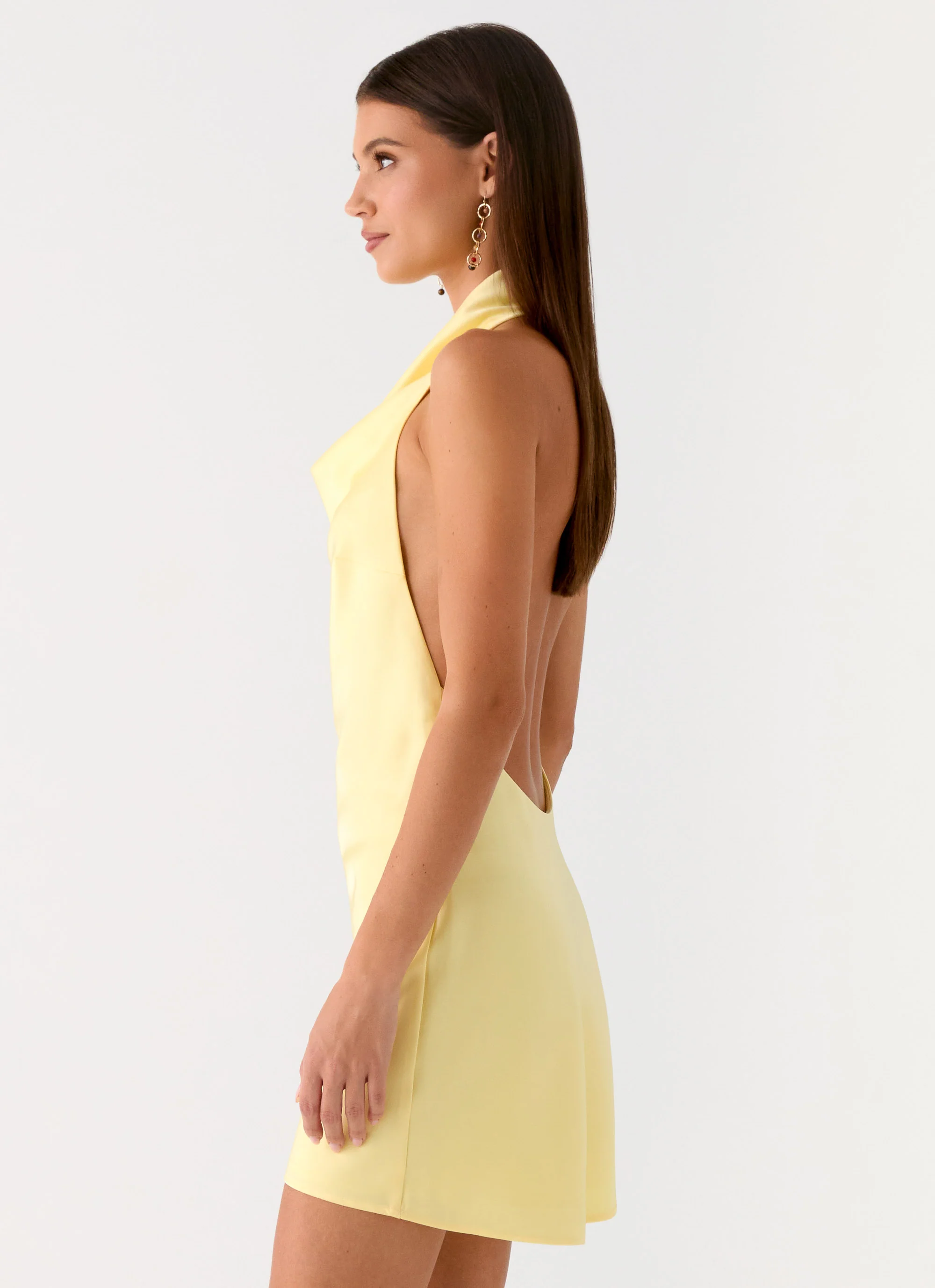 Soft Focus Cowl Neck Mini Dress - Yellow - Image 2