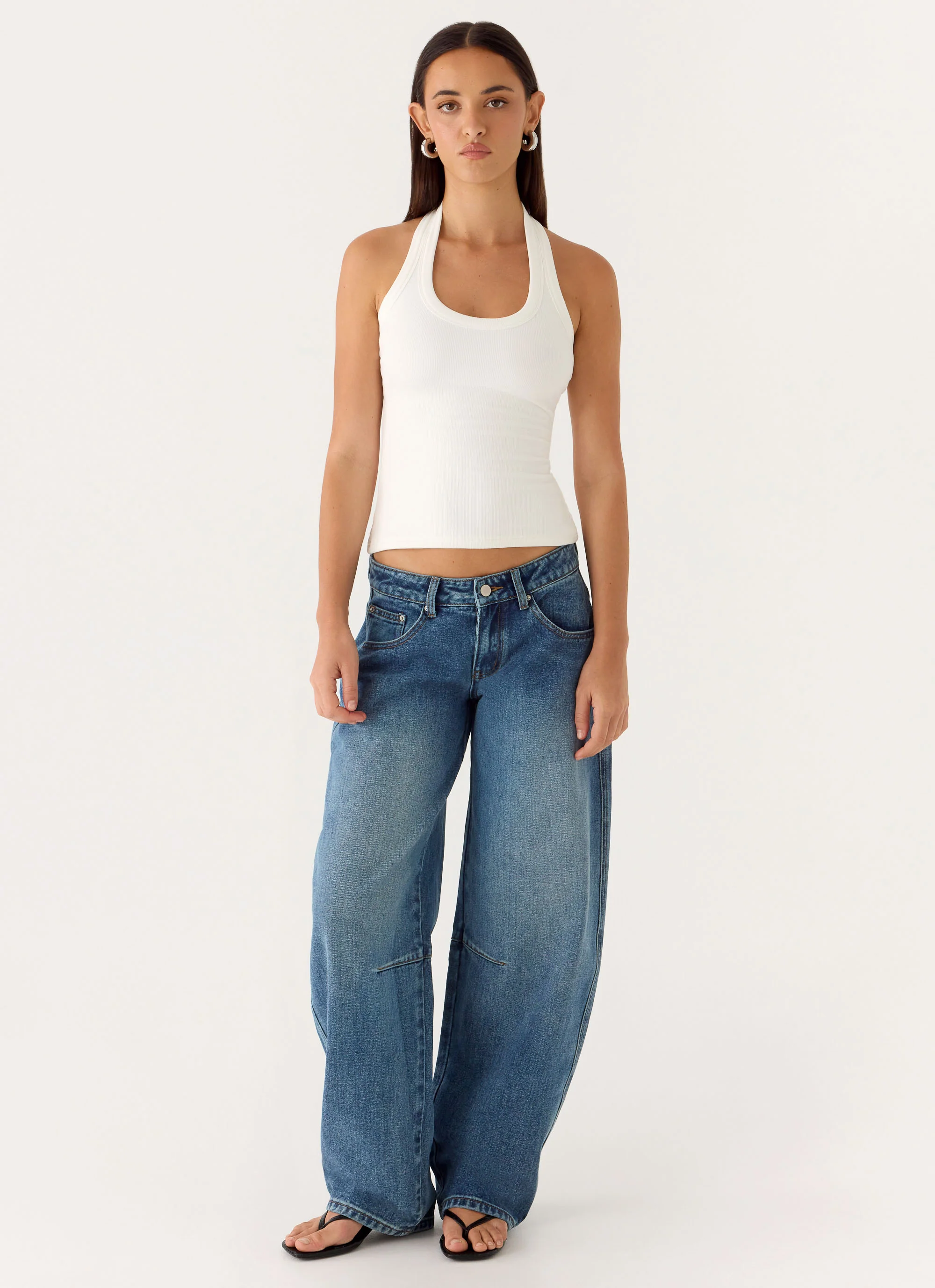 Stevie Low Rise Barrel Leg Denim Jeans - Mid Wash Blue - Image 5