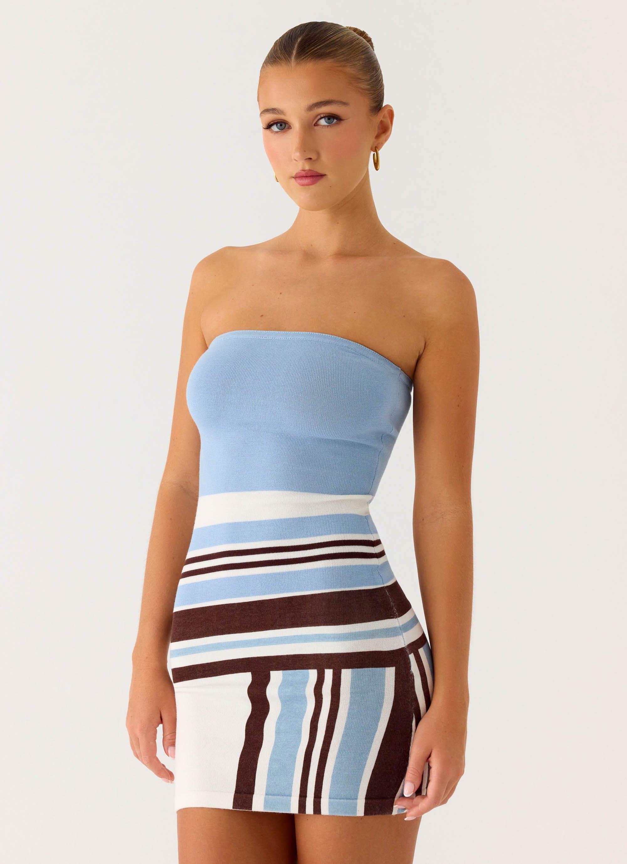 Straight Lines Mini Dress - Blue Stripe - Image 6