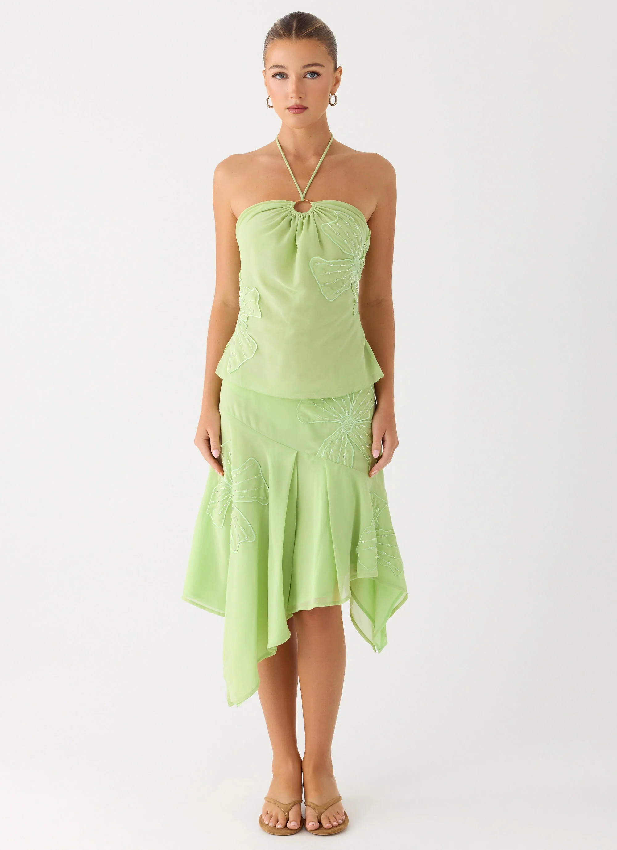 Teneika Beaded Flower Midi Skirt - Lime - Image 2