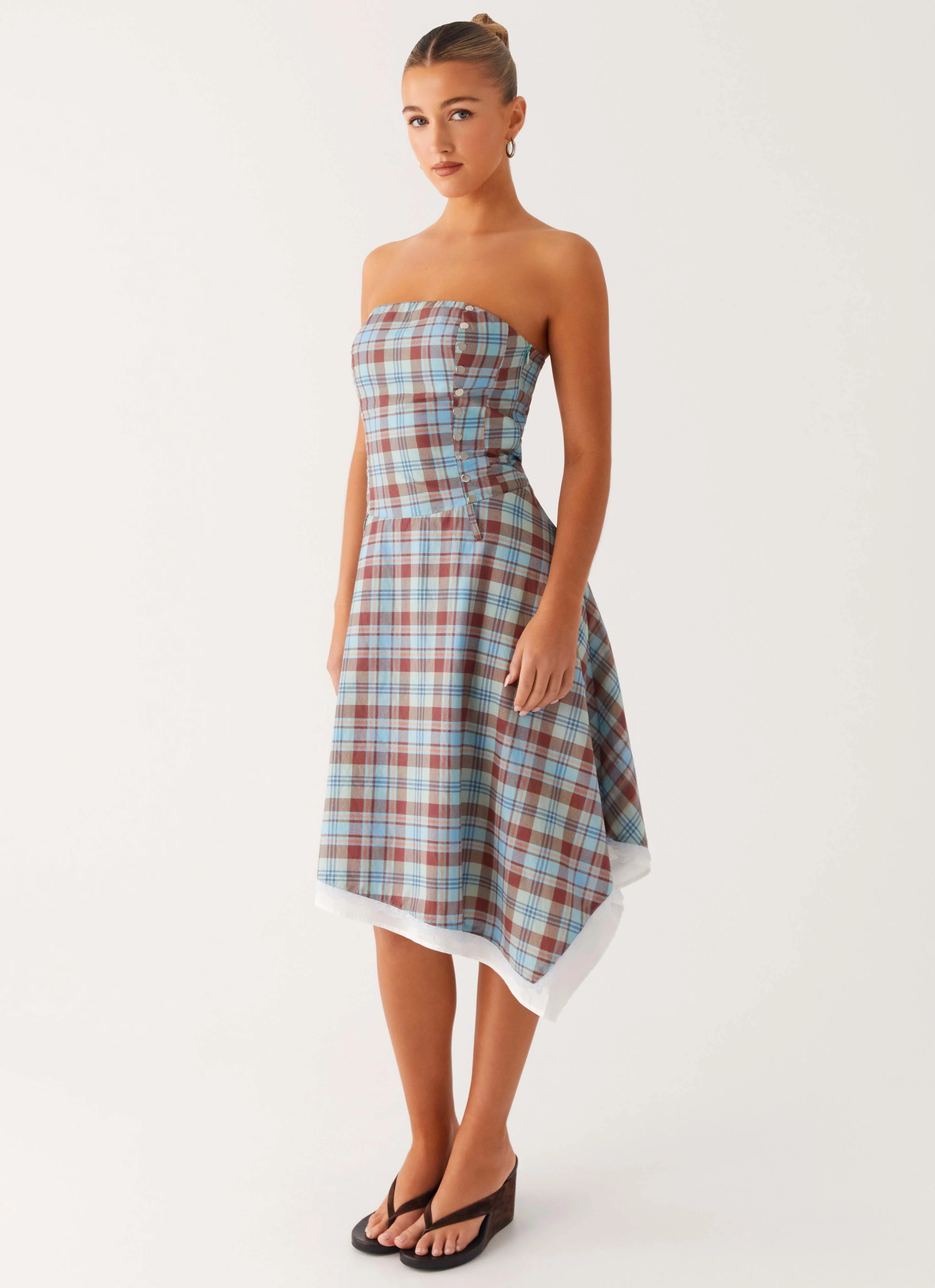 Tonie Strapless Midi Dress - Shoreline Check - Image 3
