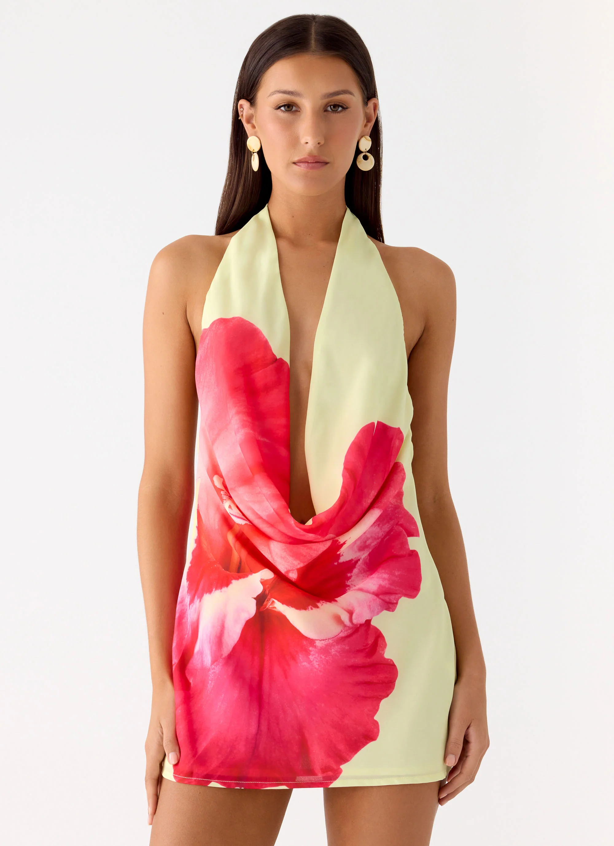 Varindra Cowl Mini Dress - Yellow Floral Spritz - Image 4
