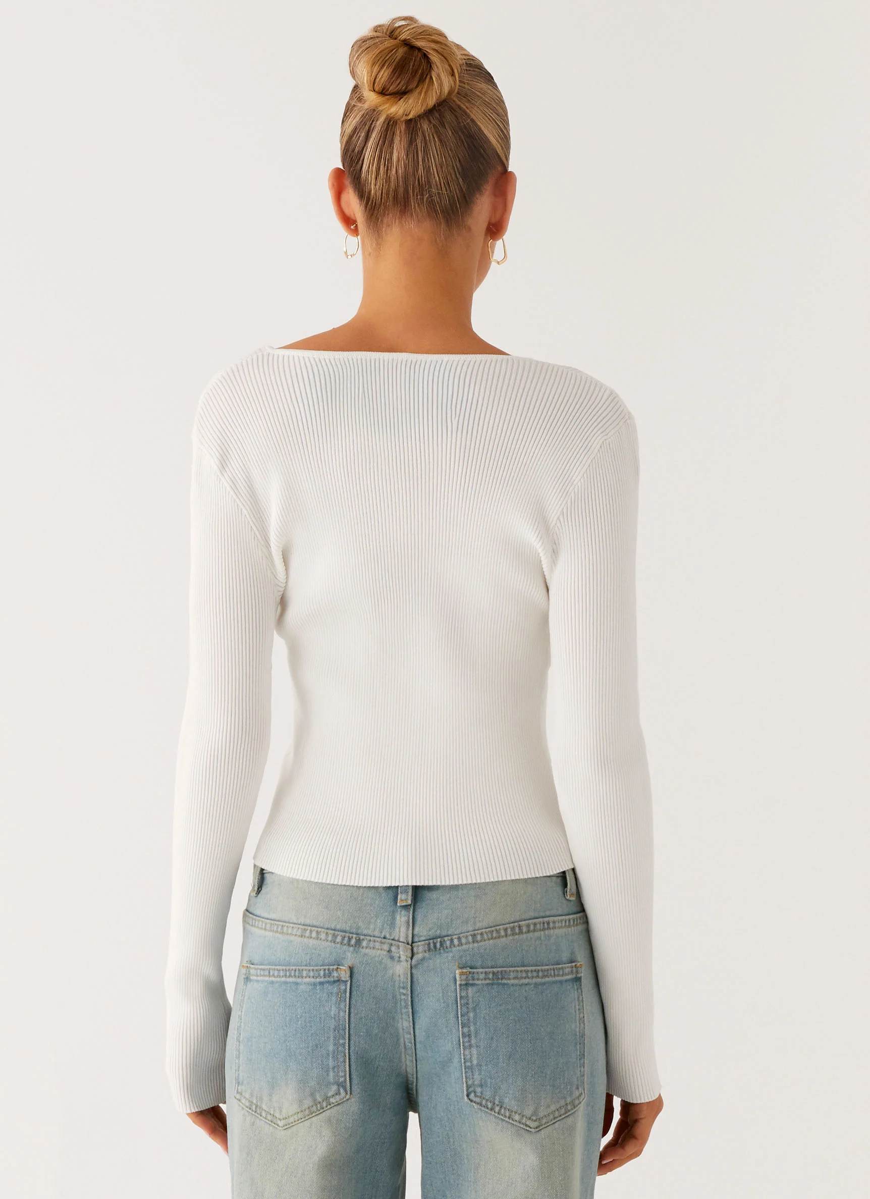 Wonderwall Lace Up Long Sleeve Top - White - Image 3