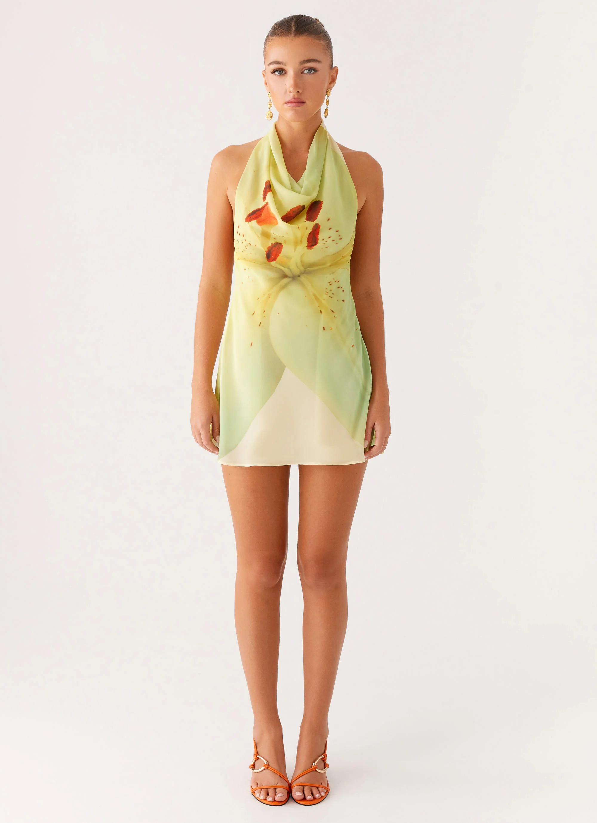 Zofia Cowl Neck Mini Dress - Green Floral - Image 6